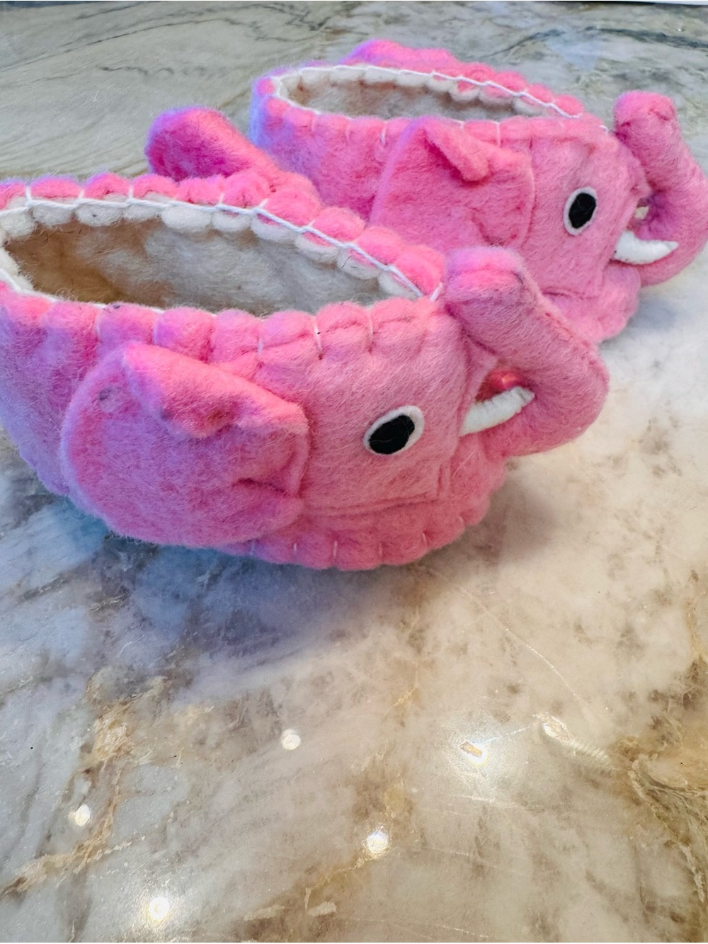 Handcrafted Pink Elephant Baby Booties, 6-12 mo.